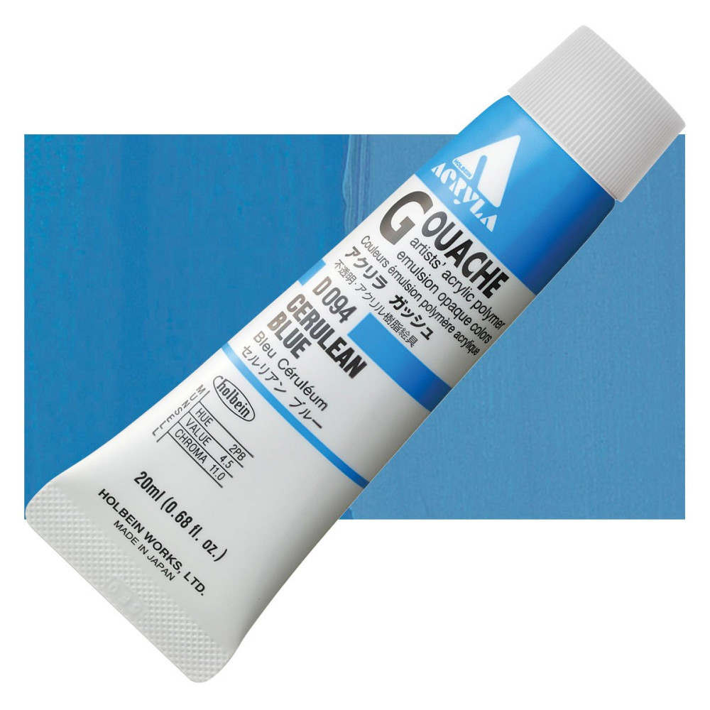 Farba gwasz Acryla Gouache - Holbein - Cerulean Blue, 20 ml