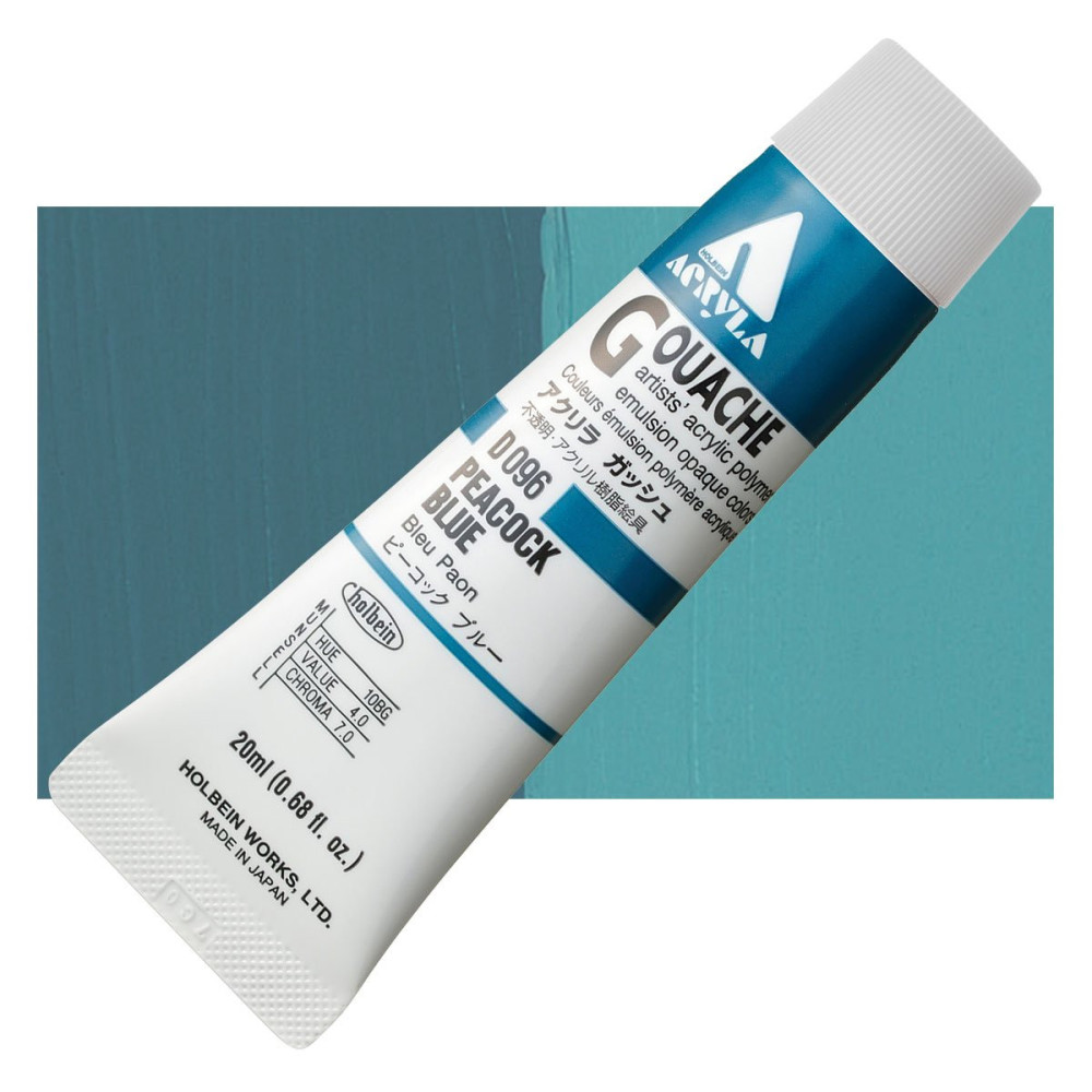 Acryla Gouache paint - Holbein - Peacock Blue, 20 ml
