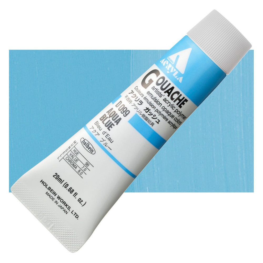 Acryla Gouache paint - Holbein - Aqua Blue, 20 ml
