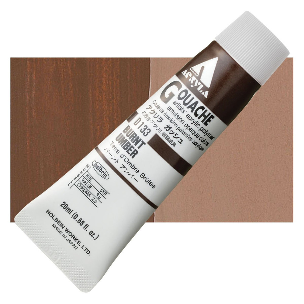 Farba gwasz Acryla Gouache - Holbein - Burnt Umber, 20 ml
