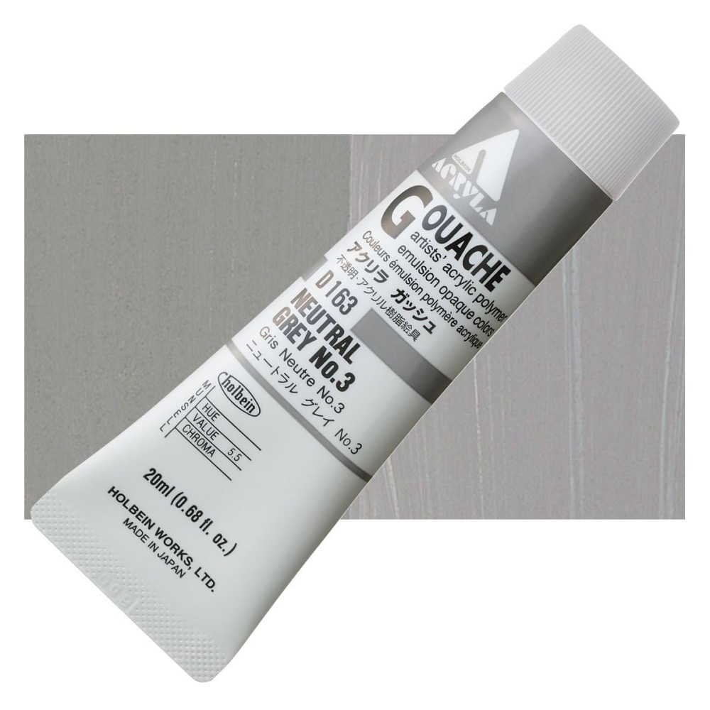 Acryla Gouache paint - Holbein - Neutral Grey no. 3, 20 ml