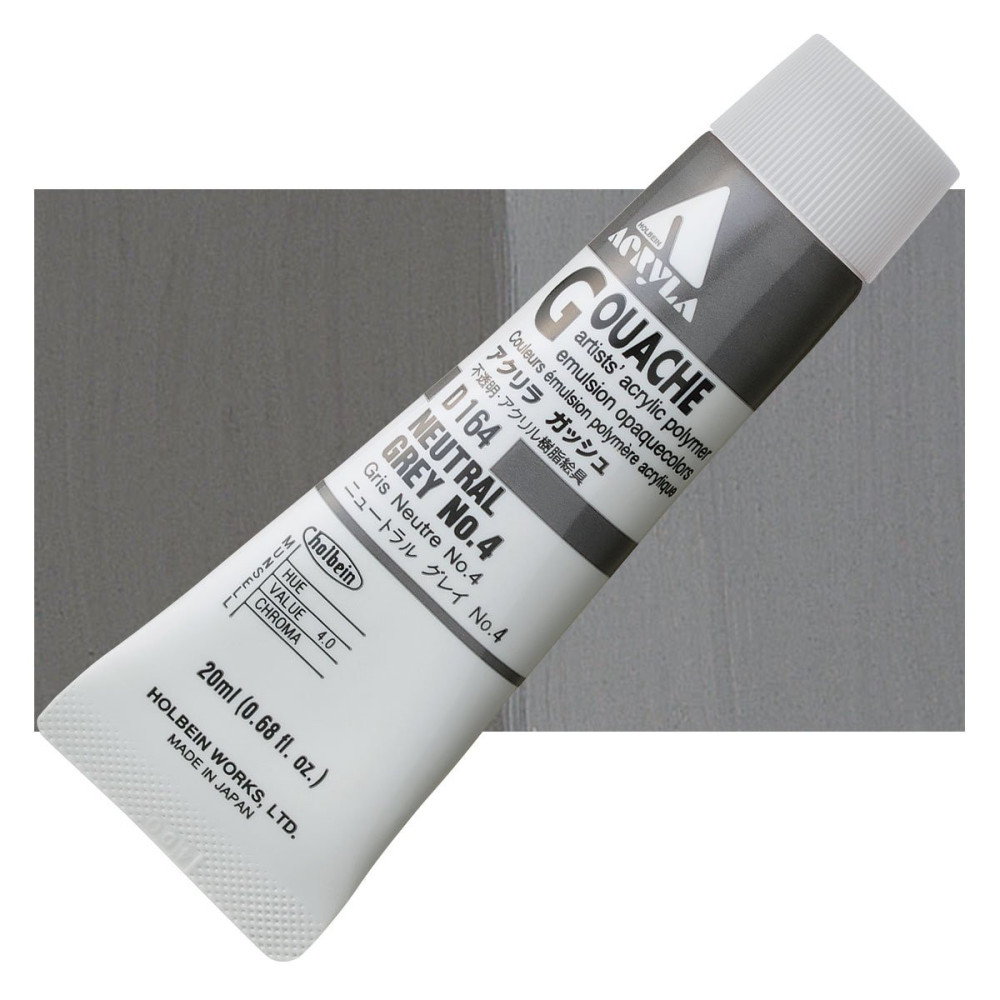 Farba gwasz Acryla Gouache - Holbein - Neutral Grey no. 4, 20 ml