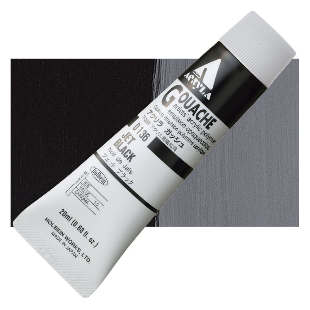 Farba gwasz Acryla Gouache - Holbein - Jet Black, 20 ml