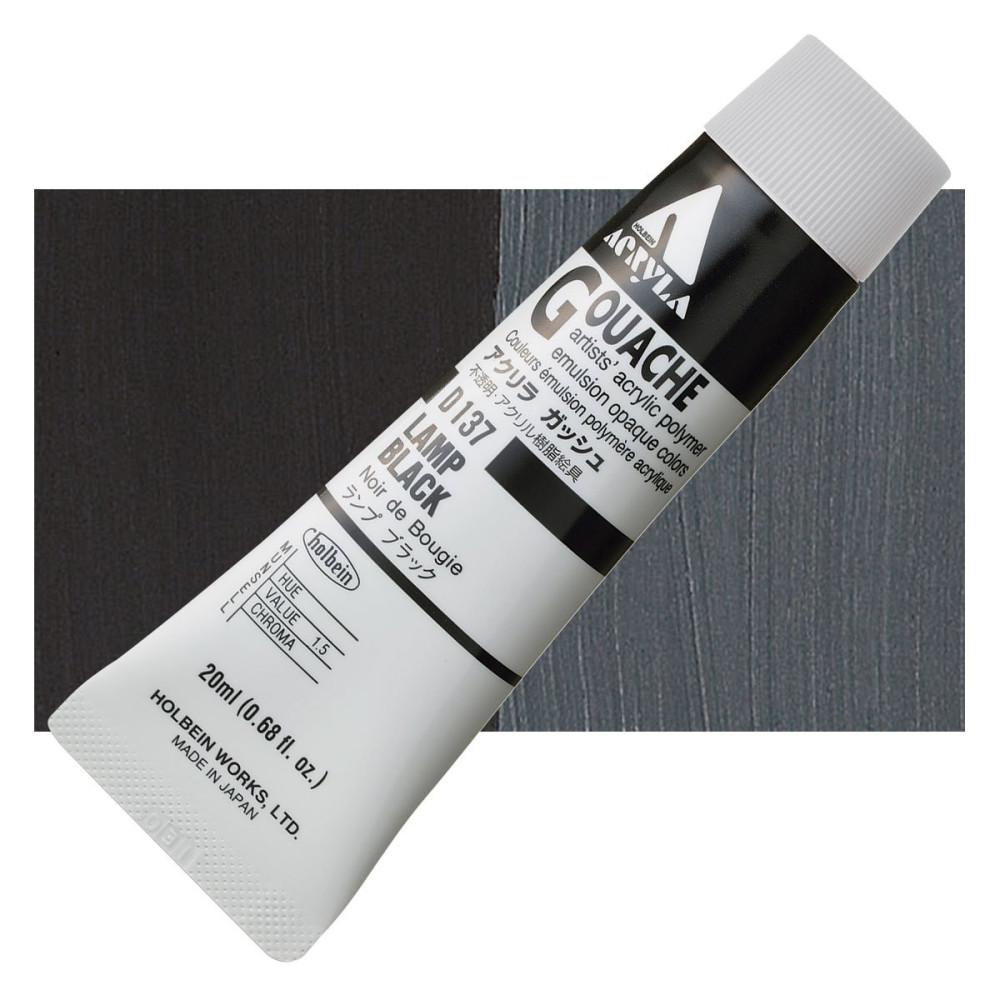 Acryla Gouache paint - Holbein - Lamp Black, 20 ml