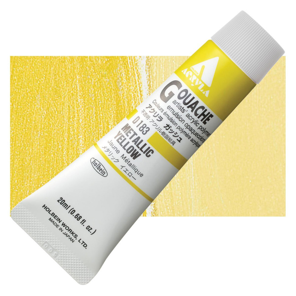 Farba gwasz Acryla Gouache - Holbein - Metallic Yellow, 20 ml