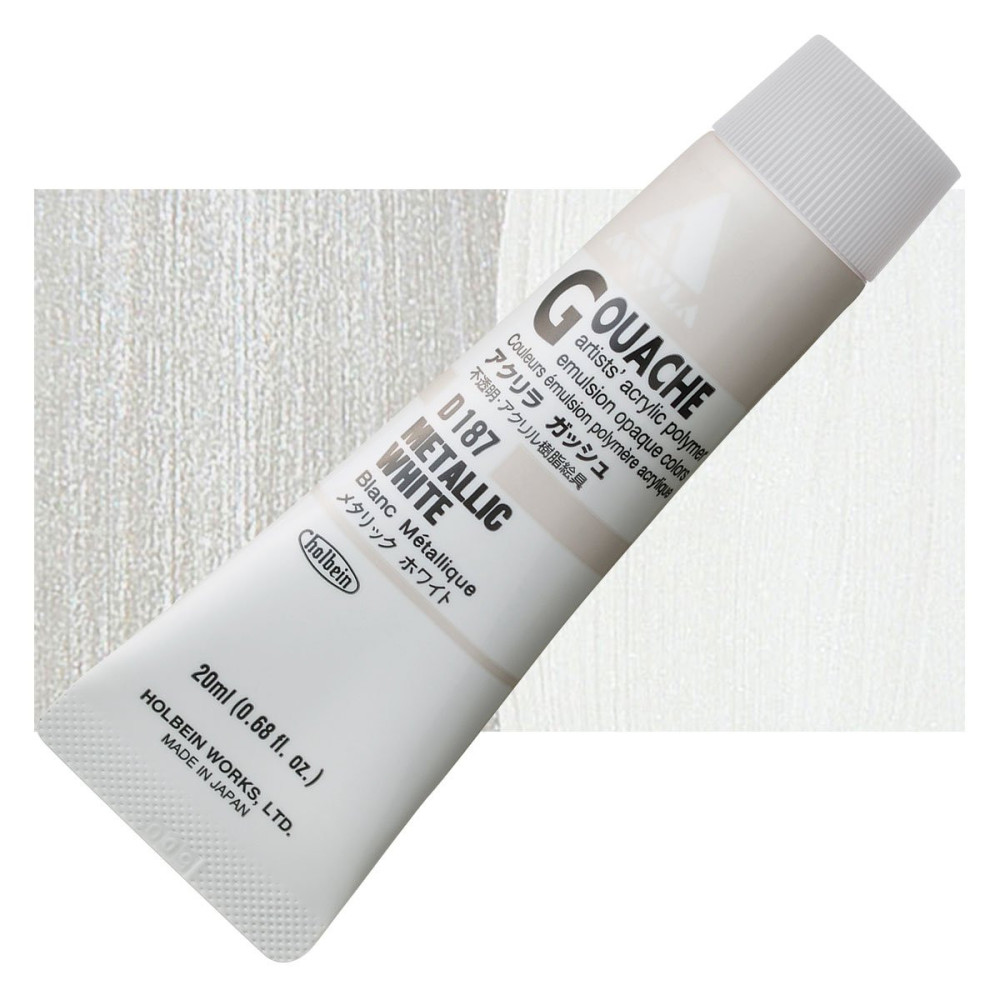 Farba gwasz Acryla Gouache - Holbein - Metallic White, 20 ml