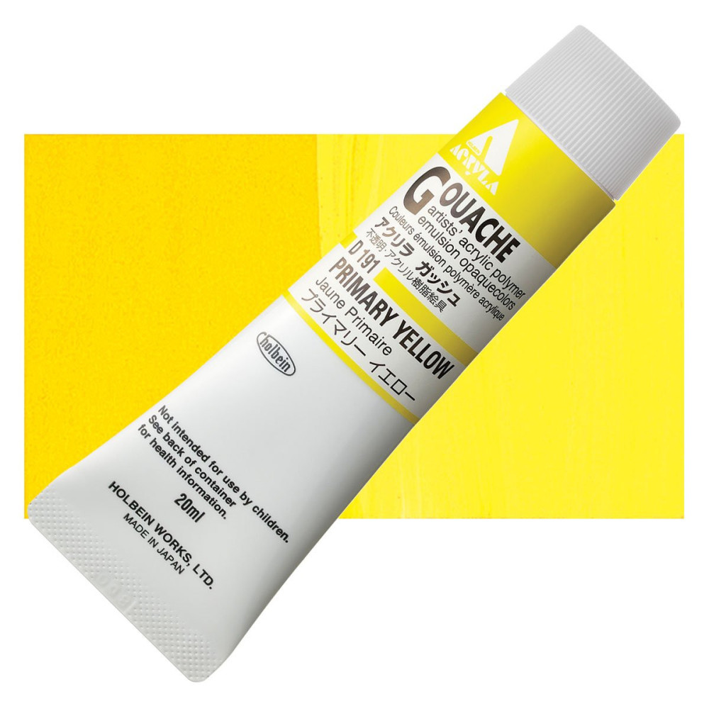 Acryla Gouache paint - Holbein - Primary Yellow, 20 ml