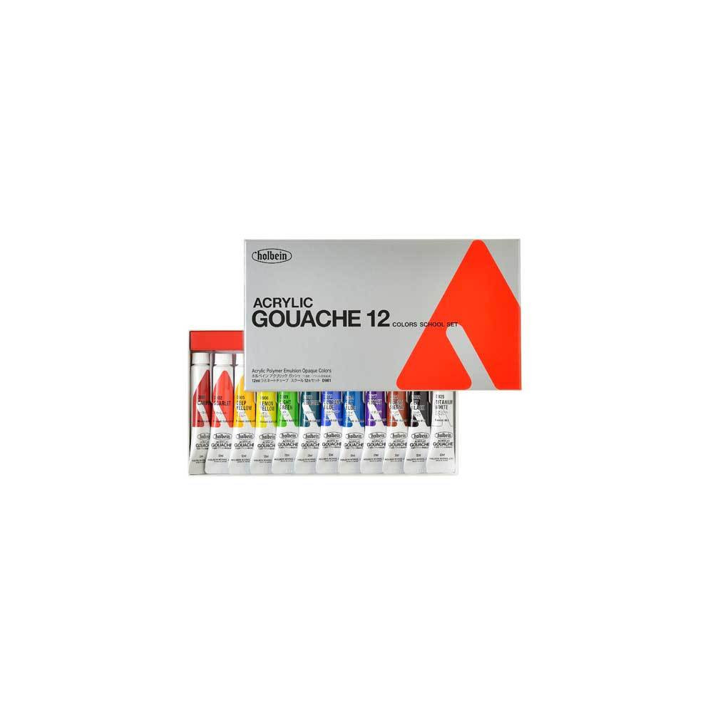 Zestaw farb gwaszy Acryla Gouache School Set - Holbein - 12 kolorów x 12 ml