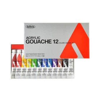 Zestaw farb gwaszy Acryla Gouache School Set - Holbein - 12 kolorów x 12 ml