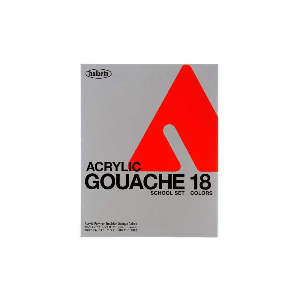 Zestaw farb gwaszy Acryla Gouache School Set - Holbein - 18 kolorów x 12 ml