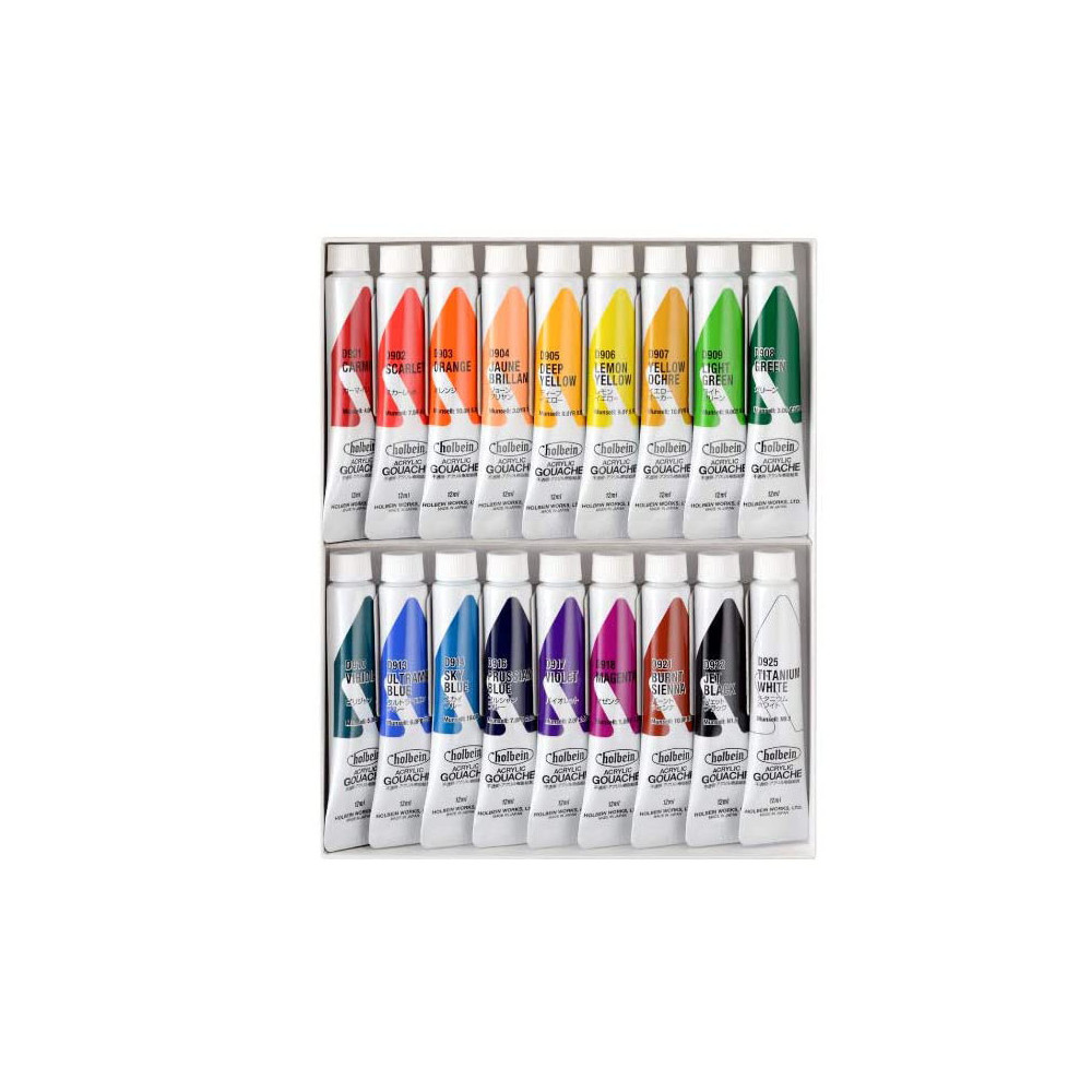 Set of School Acryla Gouache paints - Holbein - 18 colors x 12 ml