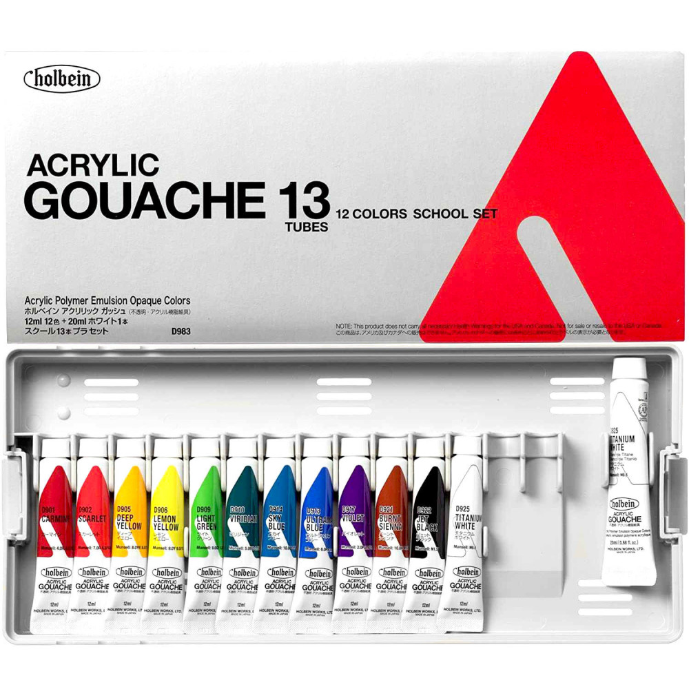 Set of School Acryla Gouache paints - Holbein - 13 colors