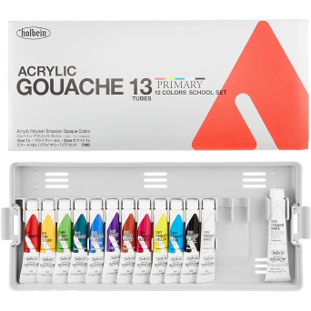 Zestaw farb gwaszy Acryla Gouache School Set - Holbein - Primary Colors, 13 kolorów
