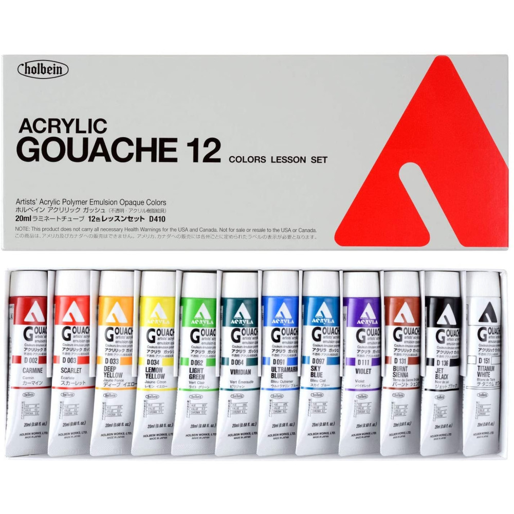 Set of Lesson Acryla Gouache paints - Holbein - 12 colors