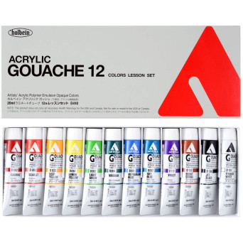 Set of Lesson Acryla Gouache paints - Holbein - 12 colors