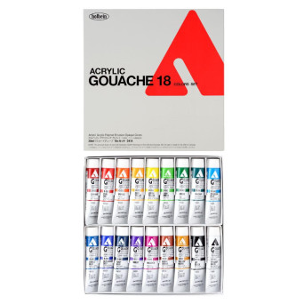 Zestaw farb gwaszy Acryla Gouache - Holbein - 18 kolorów x 20 ml