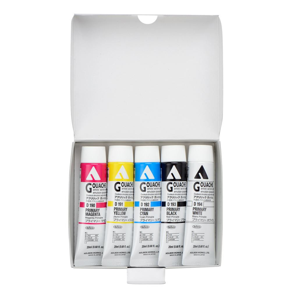Zestaw farb gwaszy Acryla Gouache Primary Colors - Holbein - 5 kolorów x 20 ml