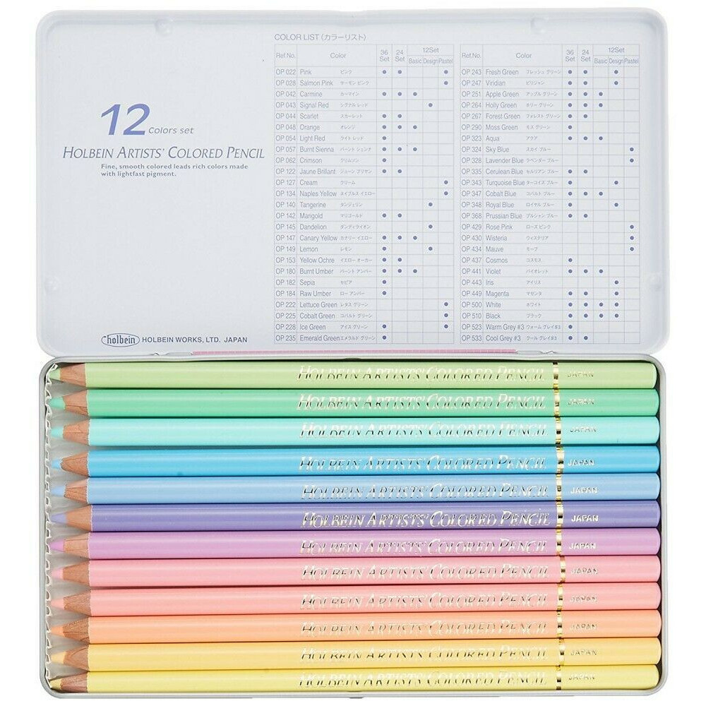 Set of Artists' Colored Pencils - Holbein - Pastel Tones, 12 pcs