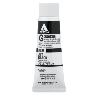 Farba gwasz Acryla Gouache - Holbein - Jet Black, 40 ml