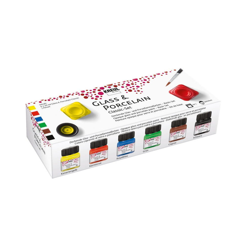 Set of Glass & Porcelain paints - Kreul - Basic, 6 colors x 20 ml