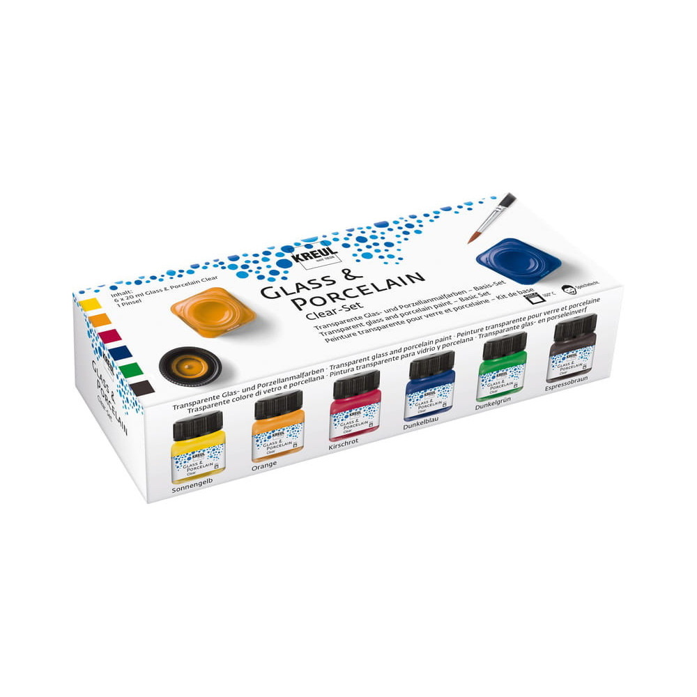 Set of Glass & Porcelain paints - Kreul - Clear, 6 colors x 20 ml