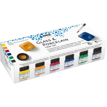 Set of Glass & Porcelain paints - Kreul - Clear, 6 colors x 20 ml