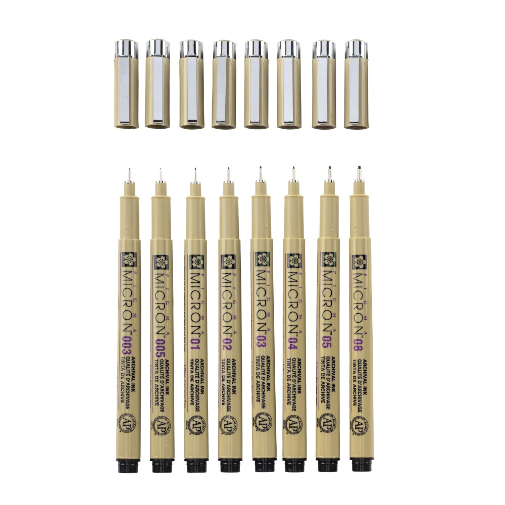 Set of Pigma Micron Fineliners - Sakura - black, 8 pcs