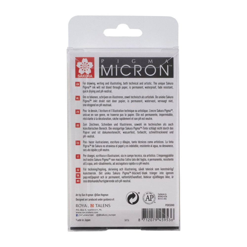 Zestaw cienkopisów Pigma Micron - Sakura - czarne, 8 szt.