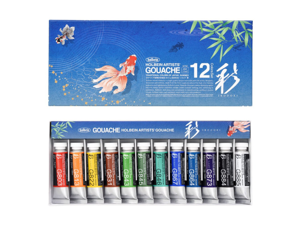 Artists' Gouache paints set - Holbein - Irodori series, Summer, 12 pcs.