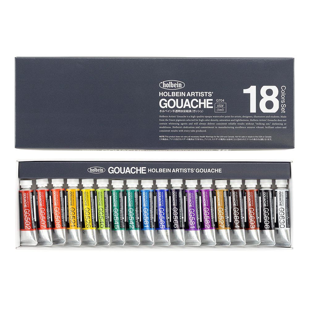 Artists' Gouache paints set - Holbein - 18 colors x 5 ml