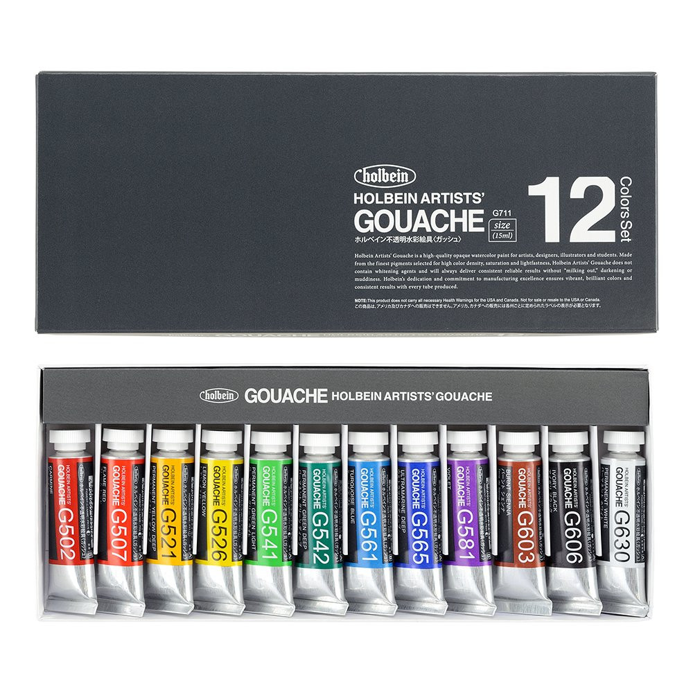 Artists' Gouache paints set - Holbein - 12 colors x 15 ml