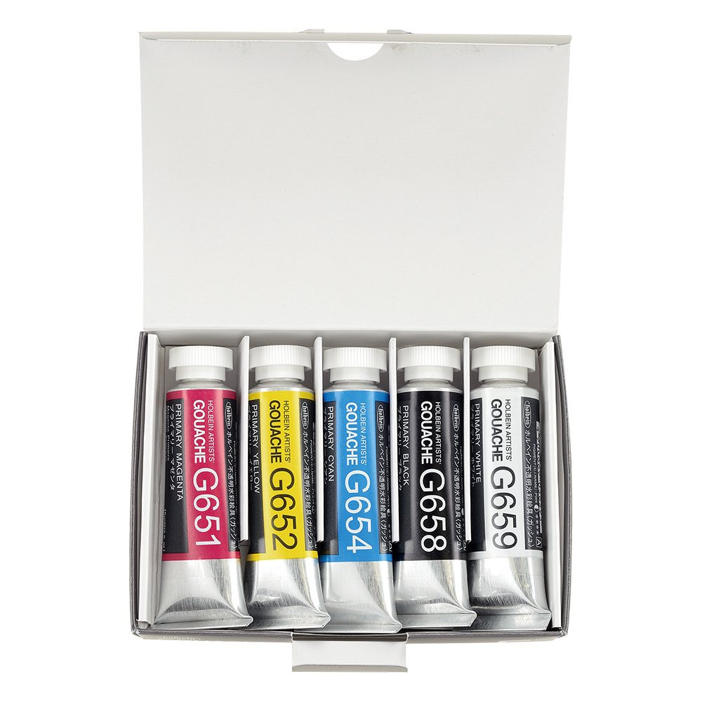 Artists' Gouache paints set - Holbein - Primary Colours, 5 pcs