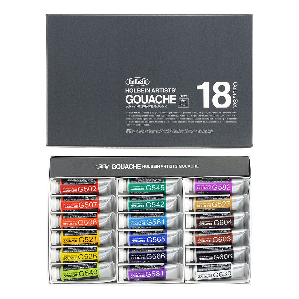 Artists' Gouache paints set - Holbein - 18 colors x 15 ml