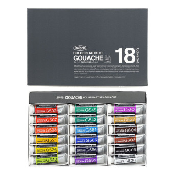 Artists' Gouache paints set - Holbein - 18 colors x 15 ml