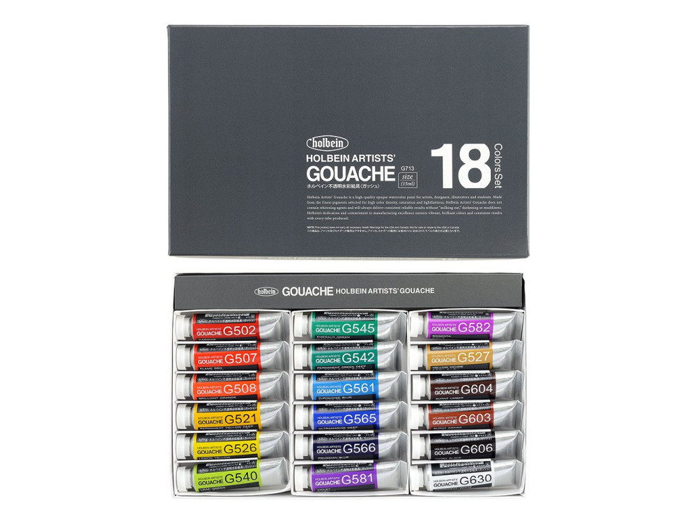Zestaw gwaszy Artists’ Gouache - Holbein - 18 kolorów x 15 ml