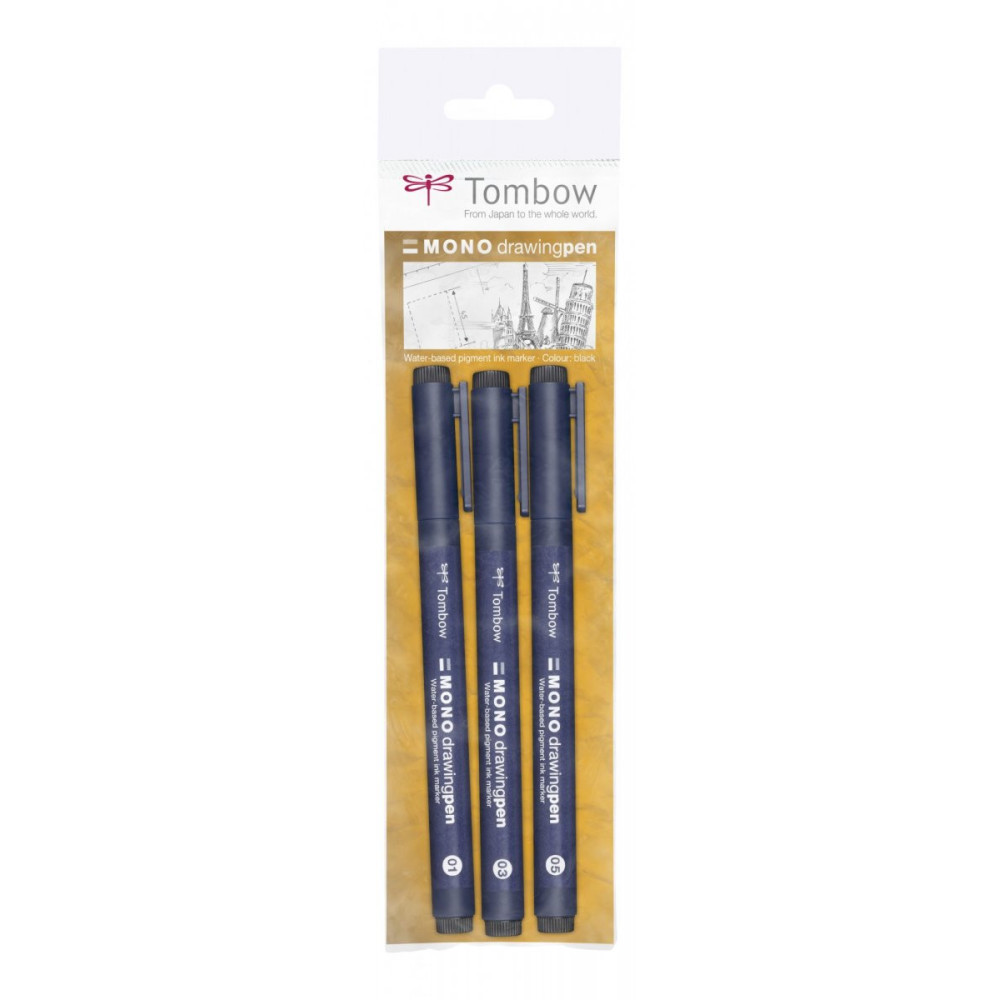 Set of Mono Drawing Pen Fineliners - Tombow - black, 3 pcs