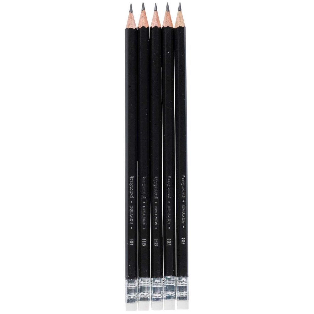 Set of graphite pencils with rubbers - Bruynzeel - HB, 5 pcs