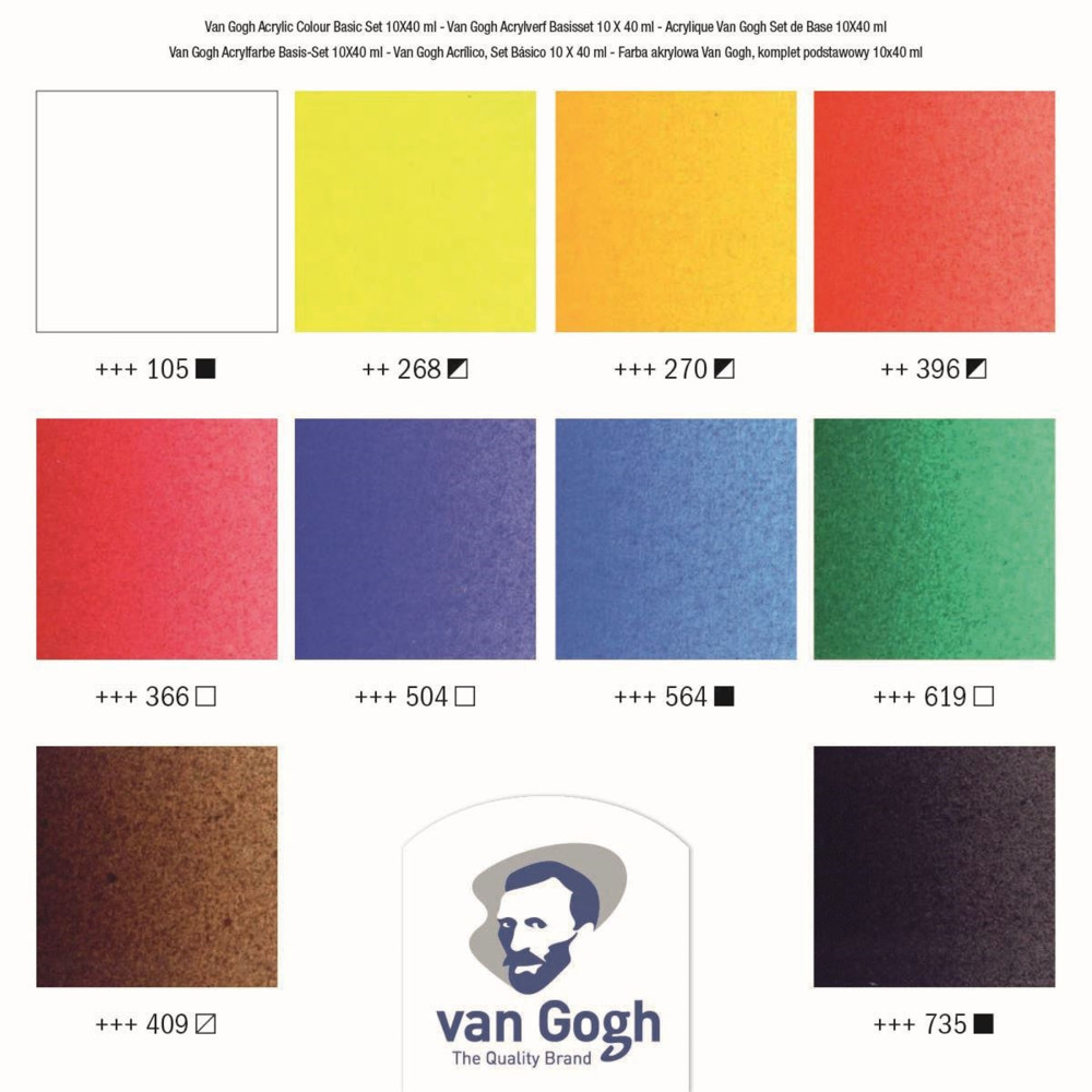 Set of Acrylic Colour paints in tubes - Van Gogh - 10 colors x 40 ml