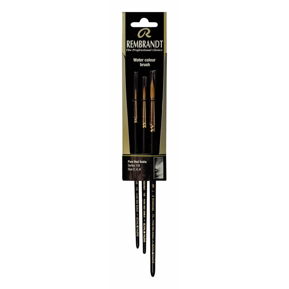 Zestaw pędzli do akwareli Pure Red Sable - Rembrandt - okrągłe, nr 2, 4, 8, 3 szt.