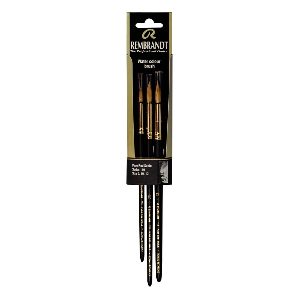 Zestaw pędzli do akwareli Pure Red Sable - Rembrandt - okrągłe, nr 6, 10, 12, 3 szt.