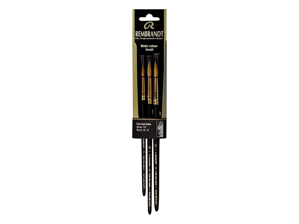 Watercolor Pure Red Sable brushes - Rembrandt - round, no. 6, 10, 12, 3 pcs.