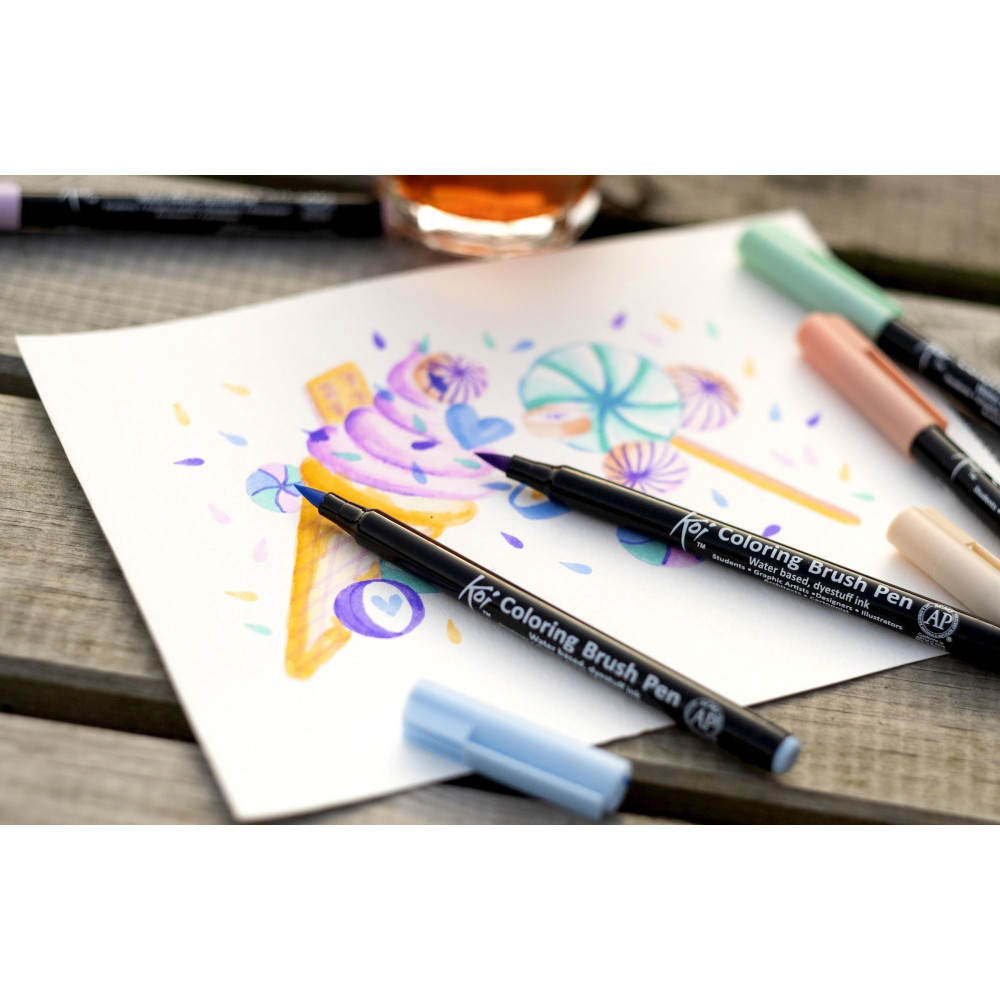 Zestaw pisaków pędzelkowych Koi Coloring Brush Pen - Sakura - Sweets, 6 szt.