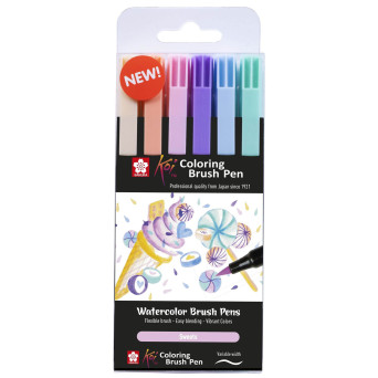 Set of Koi Coloring Brush Pen - Sakura - Sweets, 6 pcs