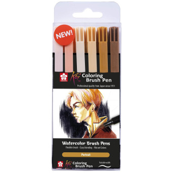Set of Koi Coloring Brush Pen - Sakura - Portrait, 6 pcs