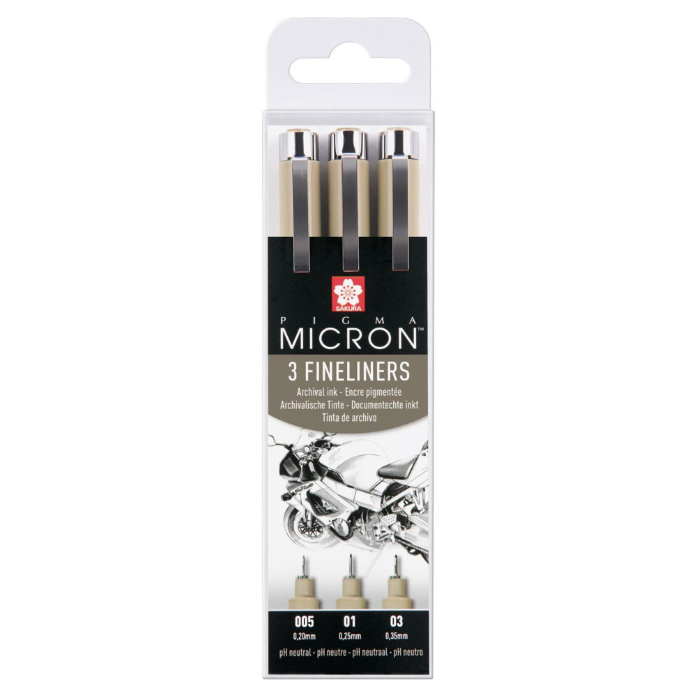 Zestaw cienkopisów Pigma Micron - Sakura - czarne, 3 szt.