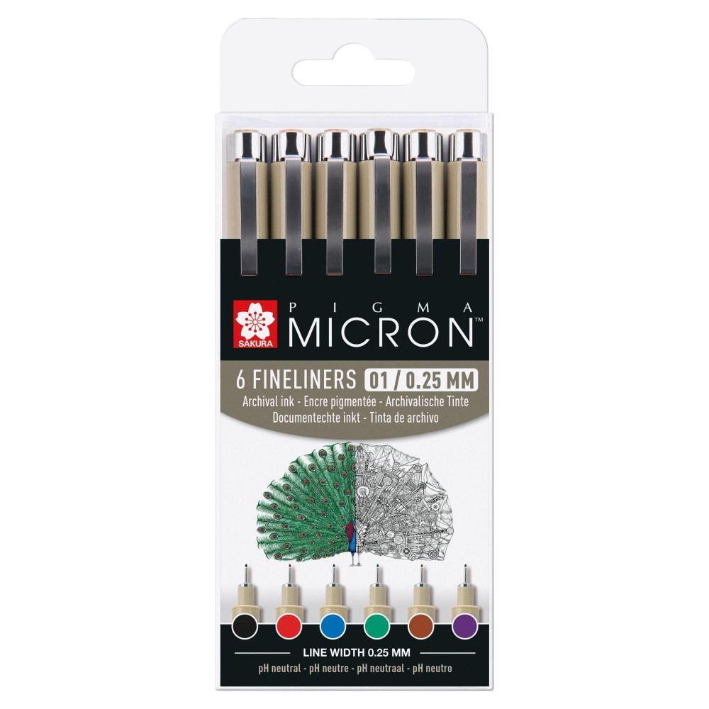 Set of Pigma Micron Fineliners 01 - Sakura - 0,25 mm, 6 pcs