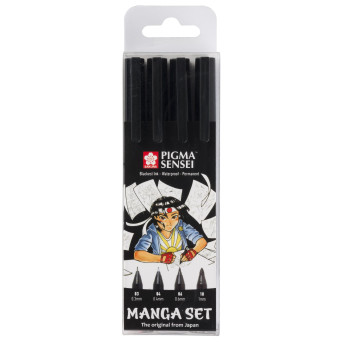 Set of Pigma Sensei Manga Fineliners - Sakura - black, 4 pcs