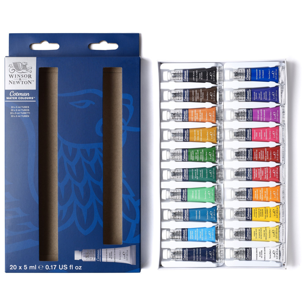 Set of Cotman Watercolor paints - Winsor & Newton - 20 colors x 5 ml