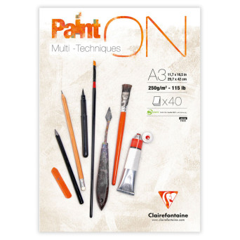 Blok uniwersalny Paint'On Mixed Media - Clairefontaine - śnieżnobiały, A3, 250g, 40 ark.