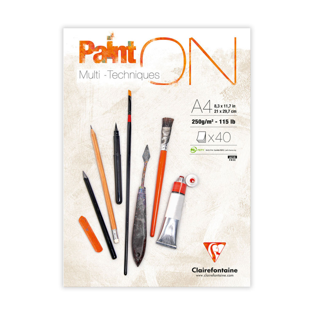 Blok uniwersalny Paint'On Mixed Media - Clairefontaine - śnieżnobiały, A4, 250g, 40 ark.